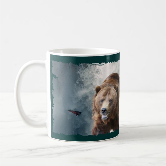 Grizzly Beer & Waterfall Dierenliefhebber Art Mok (Links)