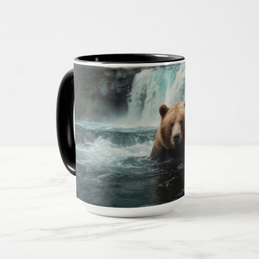 Grizzly Beer & Waterfall Wildlife Design Mok (Voorkant links)
