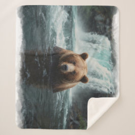 Grizzly Beer & Waterfall Wildlife Design Sherpa Deken
