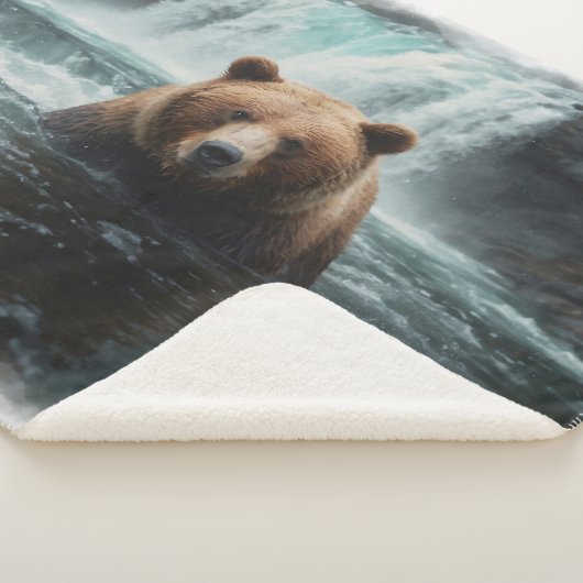 Grizzly Beer & Waterfall Wildlife Design Sherpa Deken (3/4)