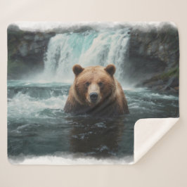 Grizzly Beer & Waterfall Wildlife Design Sherpa Deken