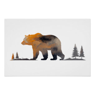 Grizzly Beer Wildlife Natuur Silhouette Stijl Perfect Poster