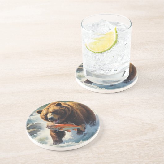 Grizzly Beer Zandsteen Onderzetter (Zijkant)