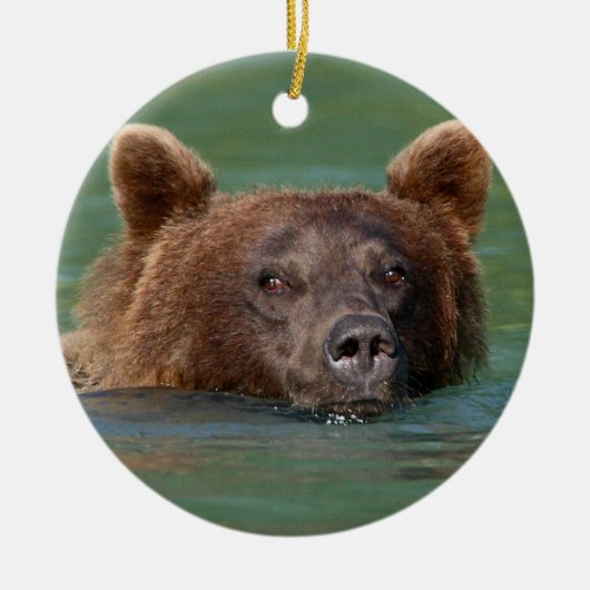 grizzly beer zwemmen keramisch ornament (Voorkant)
