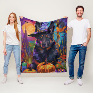 Grizzly Belgische Herder Halloween Heks Pompoen Fleece Deken