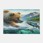 Grizzly Beren met steelhead forel zalm 36x24 Deurmat (Voorkant)