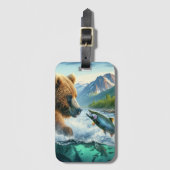 Grizzly Beren met steelhead forel zalm Bagagelabel (Voorkant (verticaal))