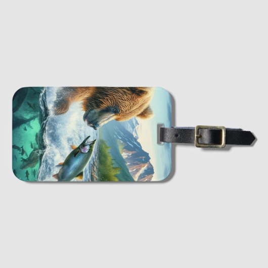 Grizzly Beren met steelhead forel zalm Bagagelabel (Voorkant (horizontaal))