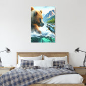 Grizzly Beren met steelhead forel zalm Canvas Afdruk (Insitu (Slaapkamer))