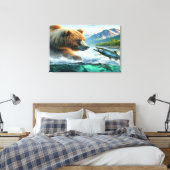 Grizzly Beren met steelhead forel zalm Canvas Afdruk (Insitu (Slaapkamer))