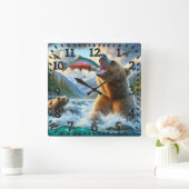 Grizzly Beren met steelhead forel zalm springen Vierkante Klok (Huis)