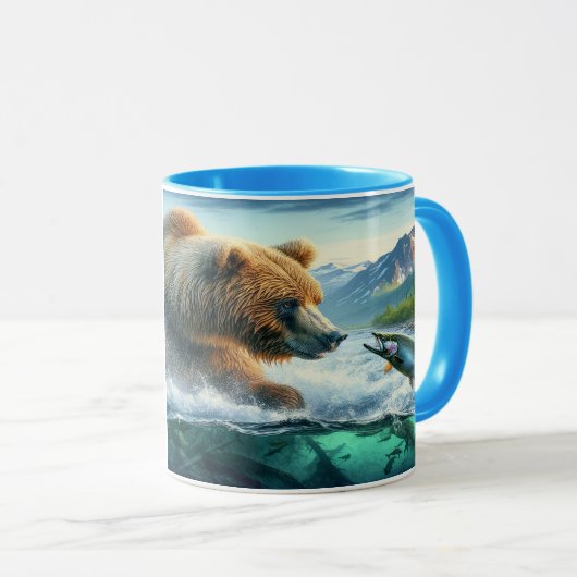 Grizzly Beren met stelelkop forel 7x5 Mok (Voorkant rechts)