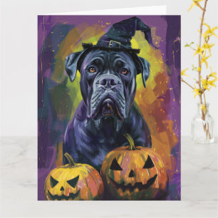 Grizzly Bullmastiff-hond Halloween Heks en Pompoen Kaart