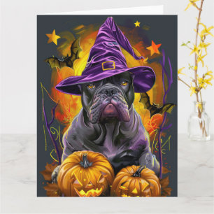 Grizzly Cane Corso-hond Halloween Heks en Pompoen Kaart
