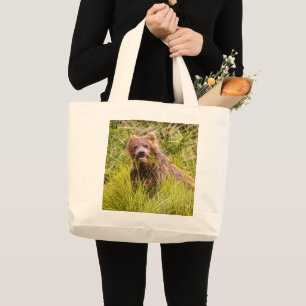 Grizzly cub grazing, Alaska Grote Tote Bag