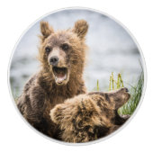 Grizzly Cubs die op zoek zijn naar hun moeder Keramische Knop (Voorkant)