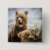 Grizzly Cubs die op zoek zijn naar hun moeder Vierkante Button 5,1 Cm (Voorkant)