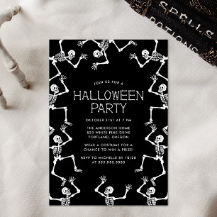Grizzly Dansende Skeletten Halloween Feest Kaart