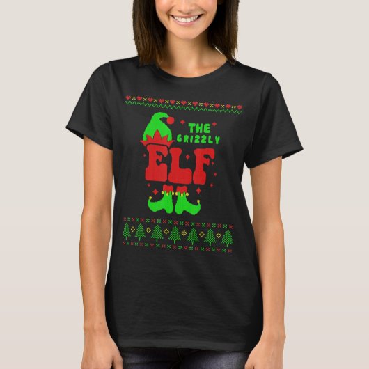 Grizzly Elf Family Matching Ugly Sweater Christmas T-shirt (Voorkant)