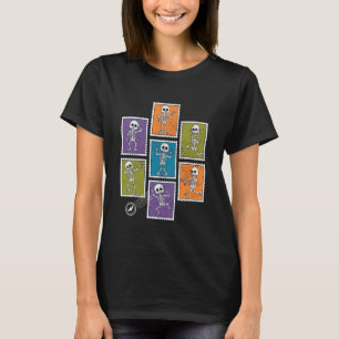 Grizzly Enge Schattige Halloween Postzegels Skelet T-shirt
