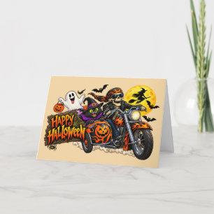 Grizzly Gelukkig Halloween Motorfiets Skelet Biker Kaart
