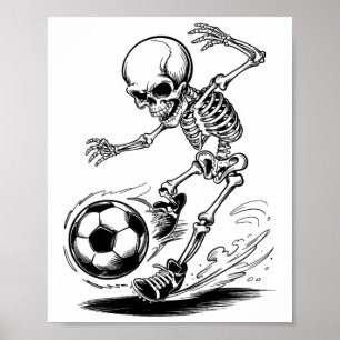 Grizzly geraamte kinderen spelen voetbal Halloween Poster