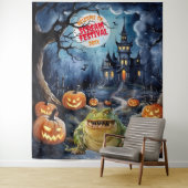 Grizzly Griezelen Huis Halloween Achtergrond Wandkleed (In situ)