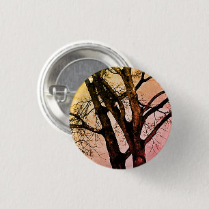 Grizzly Griezelige Bladerloze Boomtakken Foto Pin Ronde Button 3,2 Cm