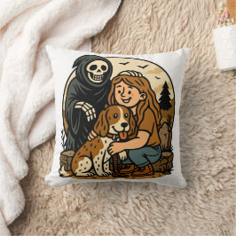 Grizzly Grim Reaper met meisje en honden skelet ku Kussen