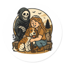 Grizzly Grim Reaper met meisje en hondenskelet kun