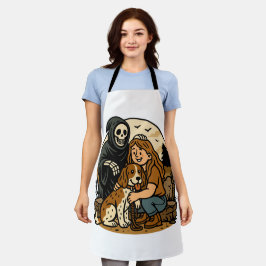 Grizzly Grim Reaper met meisje en hondenskelet kun Schort