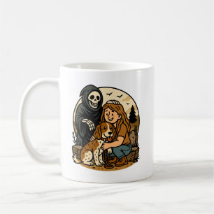 Grizzly Grimmige Oogst met Meisje en Hondenskelet  Koffiemok
