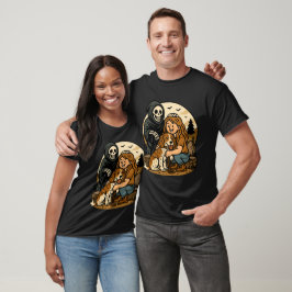 Grizzly Grimmige Oogst met Meisje en Hondenskelet T-shirt