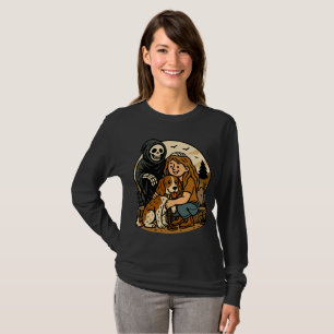 Grizzly Grimmige Oogst met Meisje en Hondenskelet T-shirt