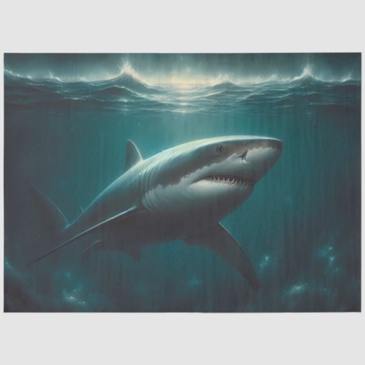 Grizzly Grote Witte Haai Dramatische Decoupage Tissuepapier (Voorkant)