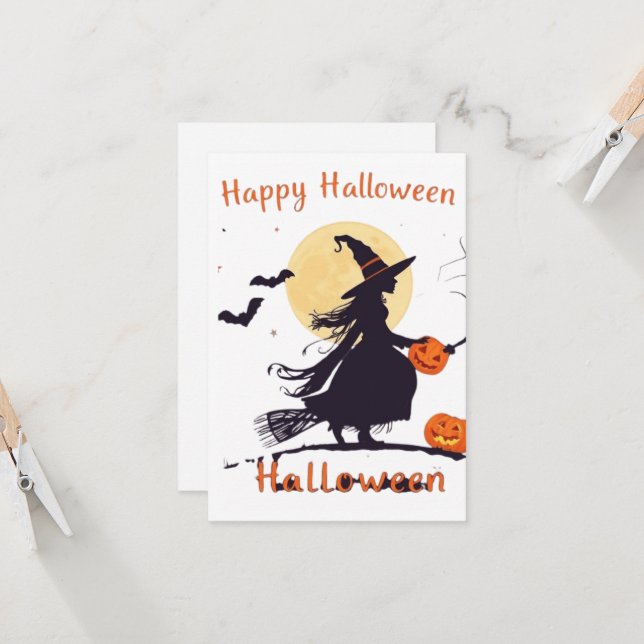 Grizzly Halloween Heks Silhouet met Jack-o'-Lan (Voorkant / Achterkant in situ)
