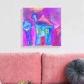 Grizzly Halloween Huizen Aquarel Canvas Afdruk (Insitu (Woonkamer))