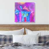 Grizzly Halloween Huizen Aquarel Canvas Afdruk (Insitu (Slaapkamer))