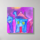 Grizzly Halloween Huizen Aquarel Canvas Afdruk (Voorkant)