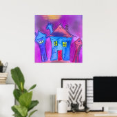 Grizzly Halloween Huizen Waterverf Poster (Thuiskantoor)