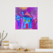Grizzly Halloween Huizen Waterverf Poster (Keuken)