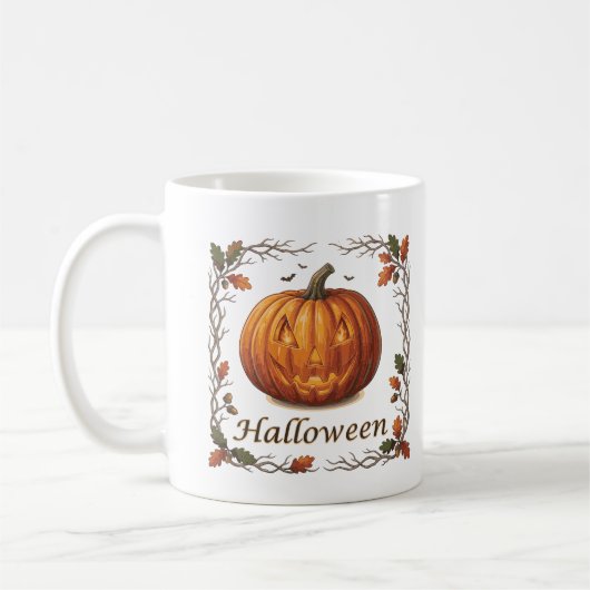 Grizzly Halloween Jack-o'-Lantern Herfstblad Frame Koffiemok (Links)