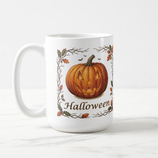 Grizzly Halloween Jack-o'-Lantern Herfstblad Frame Koffiemok (Links)