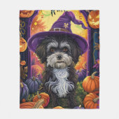 Grizzly Havanese Hond Halloween Heks en Pompoen Fleece Deken (Voorkant)