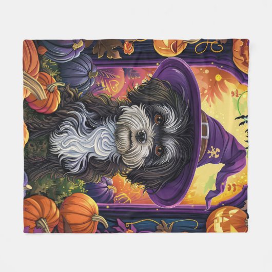 Grizzly Havanese Hond Halloween Heks en Pompoen Fleece Deken (Voorkant (Horizontaal))