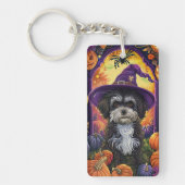 Grizzly Havanese Hond Halloween Heks en Pompoen Sleutelhanger (Voorkant)