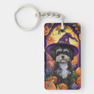 Grizzly Havanese Hond Halloween Heks en Pompoen Sleutelhanger