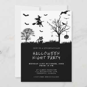 Grizzly Heks Zwart-Wit Halloweenfeest Kaart