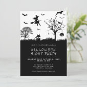 Grizzly Heks Zwart-Wit Halloweenfeest Kaart (Staand voorkant)
