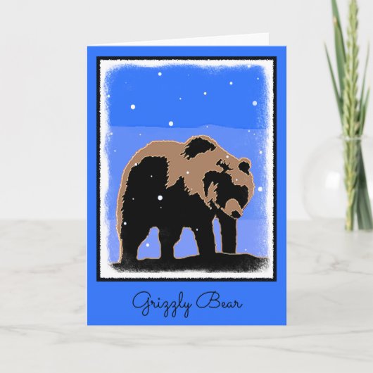 Grizzly in de Winter - het Originele Art. van het Feestdagen Kaart (Voorkant)